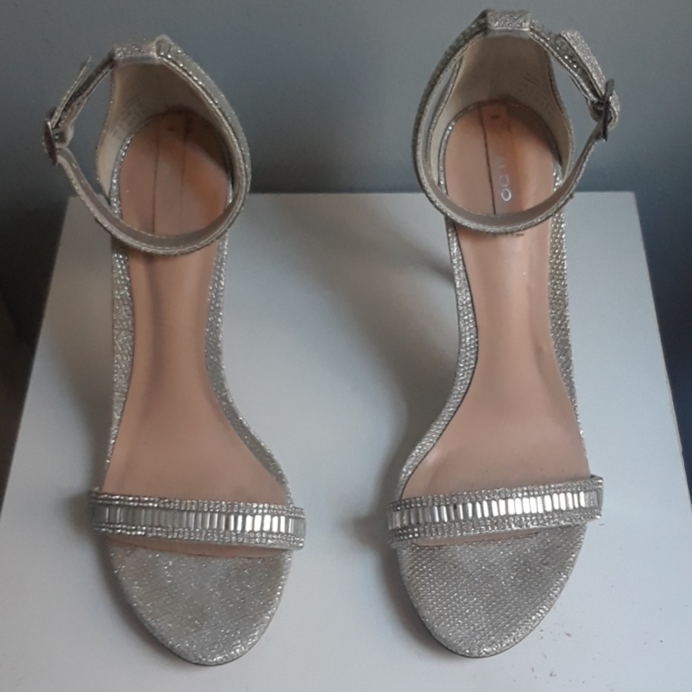 ALDO silver ankle strap heel